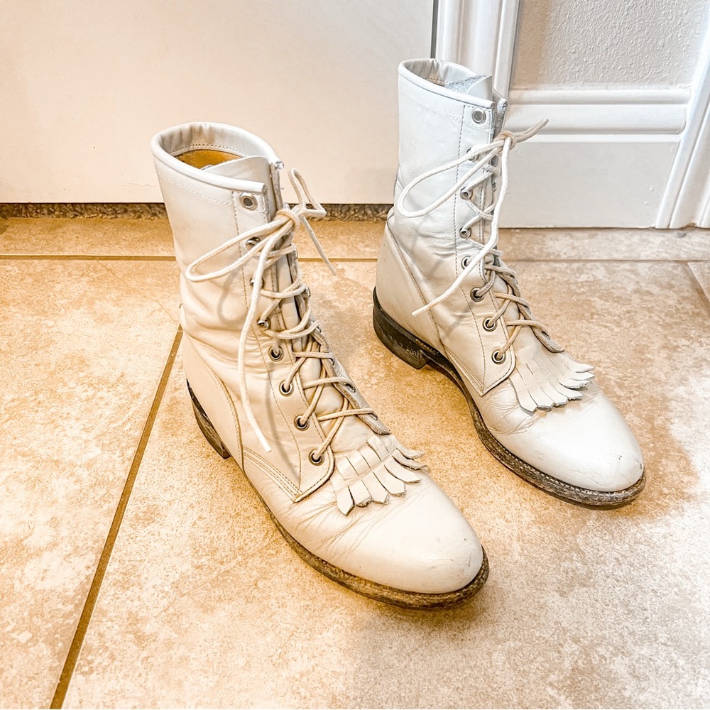 Justin Cream Colored Moto Leather Boots 7